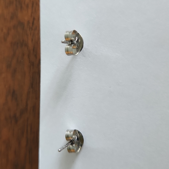 Earrings, Navy Squares, w Gold Tone around Each Sq, 2 hoops join Squares - Picture 4 of 4